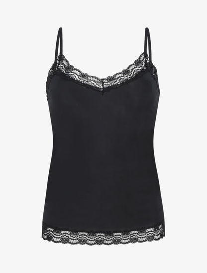 Ensemble pyjama uni à détail dentelle - Noir - 1