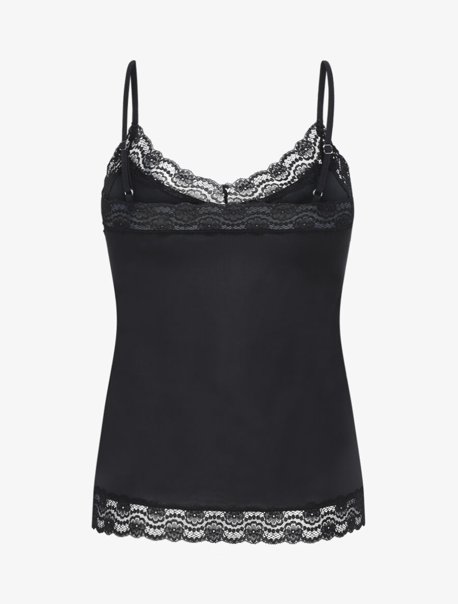 Ensemble pyjama uni à détail dentelle - Noir - 2