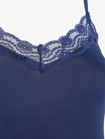 Ensemble pyjama uni à détail dentelle - Marine - 3