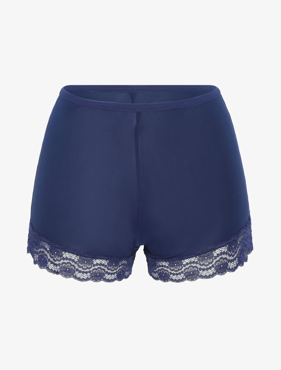 Ensemble pyjama uni à détail dentelle - Marine - 4