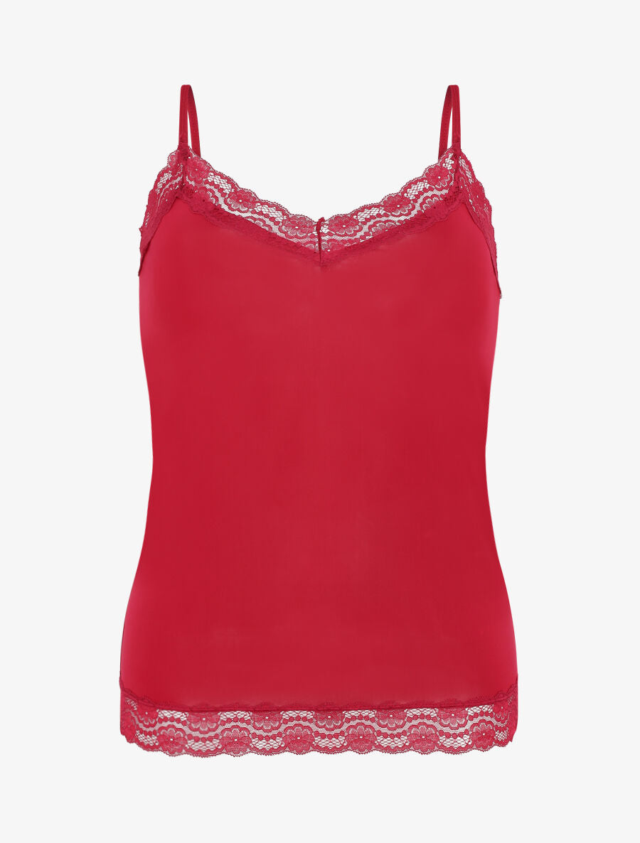Ensemble pyjama uni à détail dentelle - Bordeaux - 1