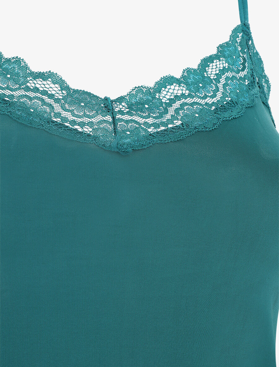 Ensemble pyjama uni à détail dentelle - Vert sapin - 3