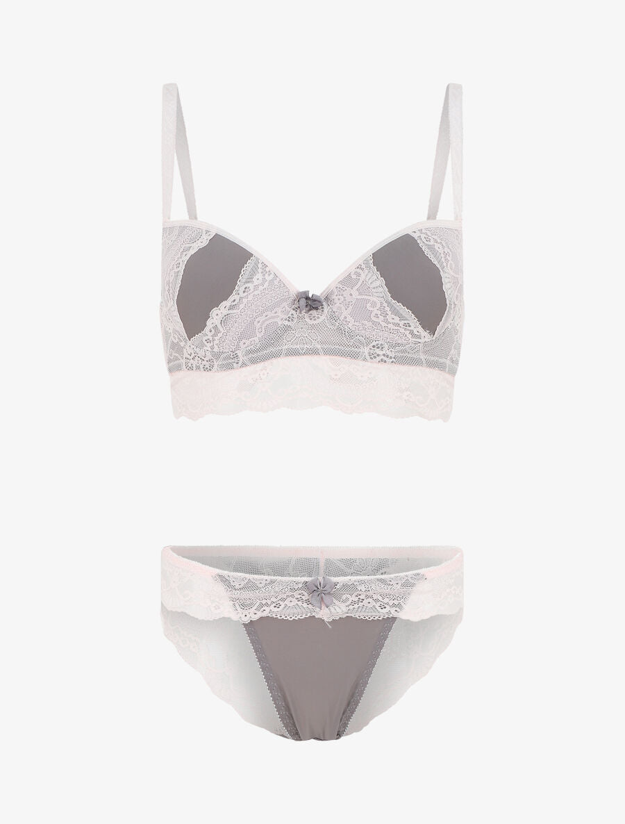 Ensemble push up bandeau en dentelle - Rose - 5