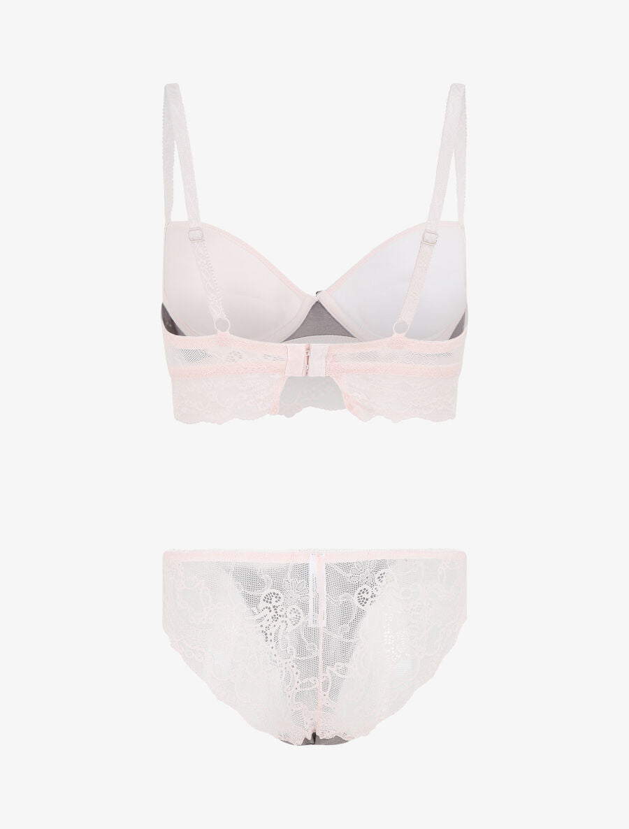 Ensemble push up bandeau en dentelle - Rose - 3
