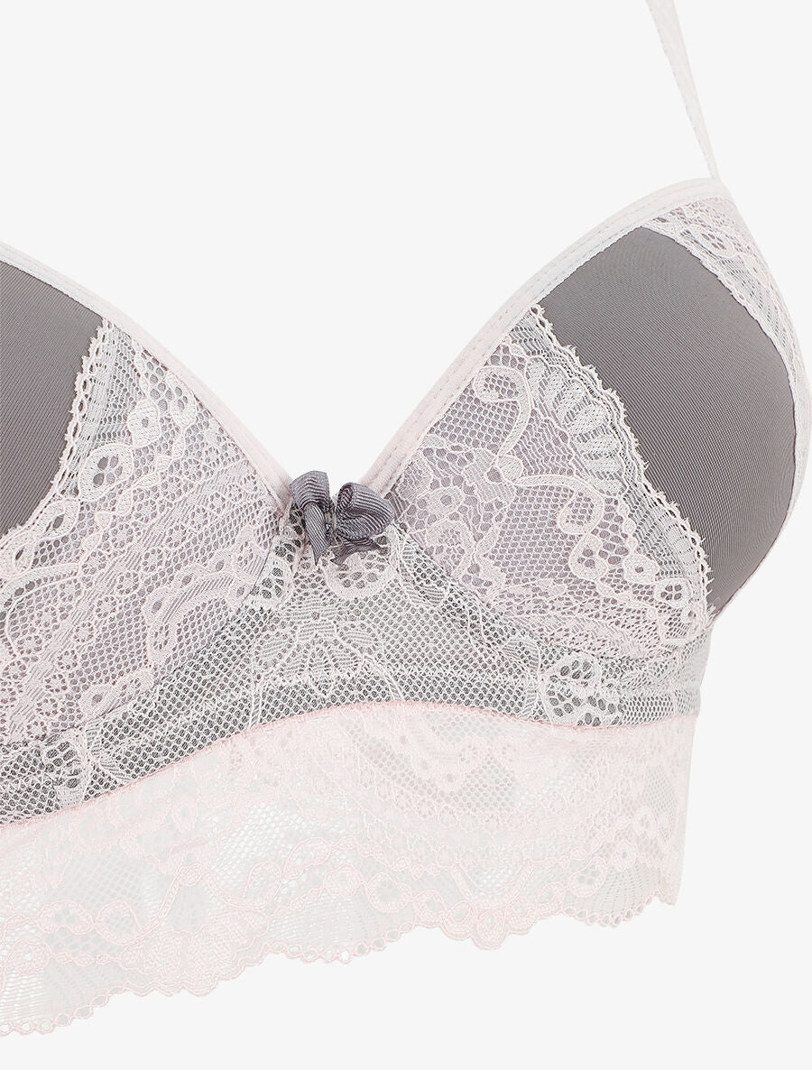 Ensemble push up bandeau en dentelle - Rose - 4