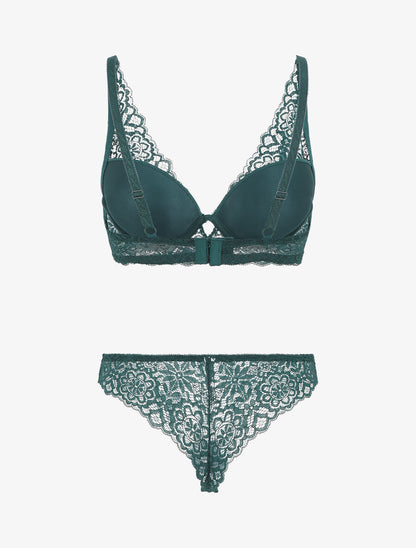 Ensemble push up bande en dentelle - Vert sapin - 3