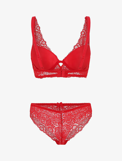 Ensemble push up bande en dentelle - Rouge - 2