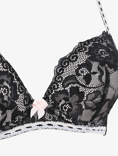 Ensemble push up en dentelle à motif fleuri - Noir - 4
