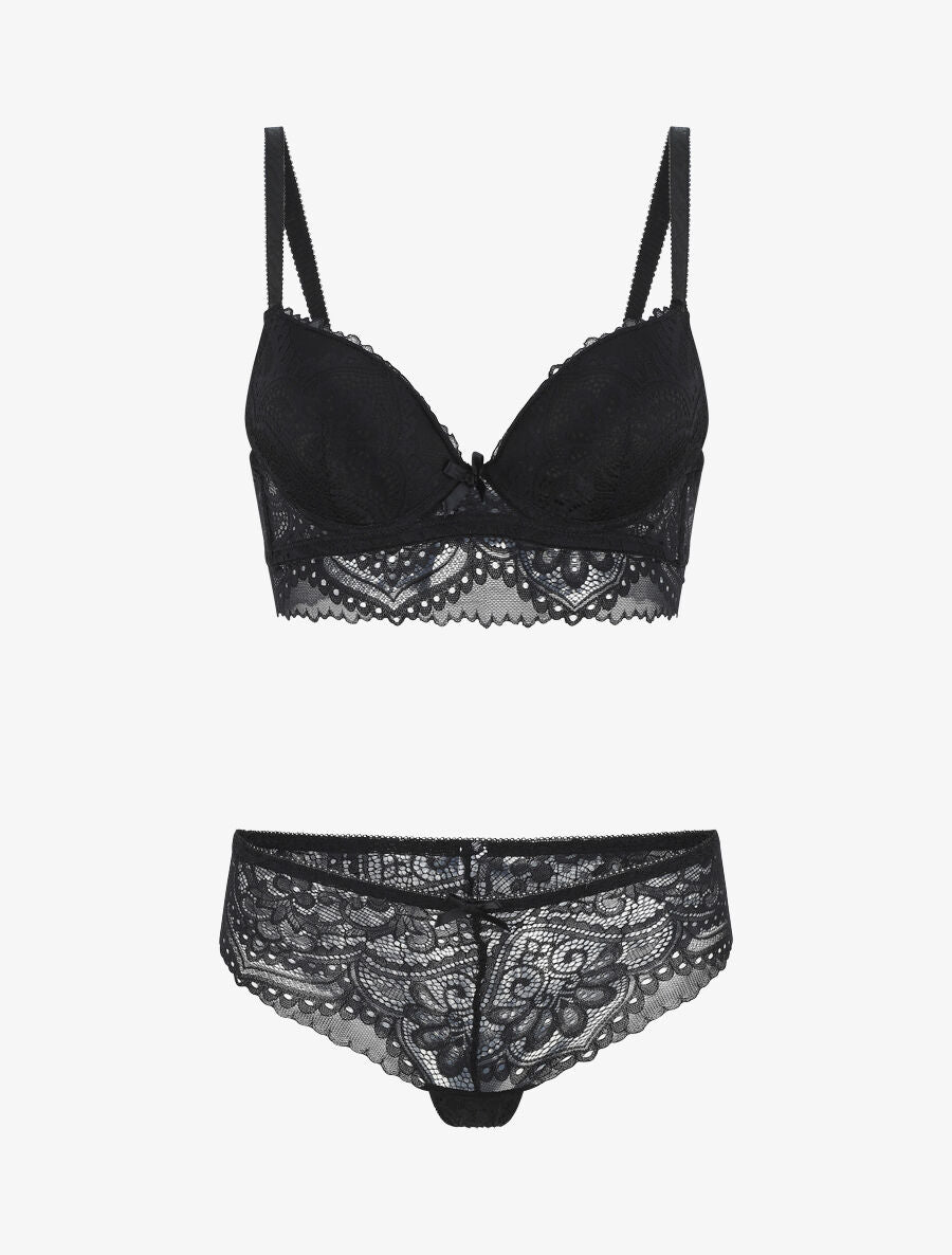 Ensemble push up bandeau en dentelle et motif graphique - Noir - 2