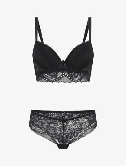 Ensemble push up bandeau en dentelle et motif graphique - Noir - 2