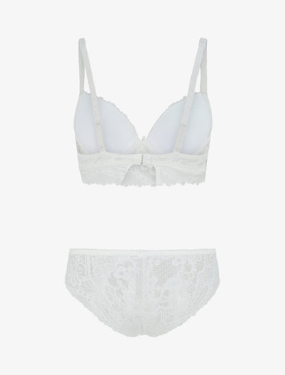 Ensemble push up bandeau en dentelle et motif graphique - Blanc - 2