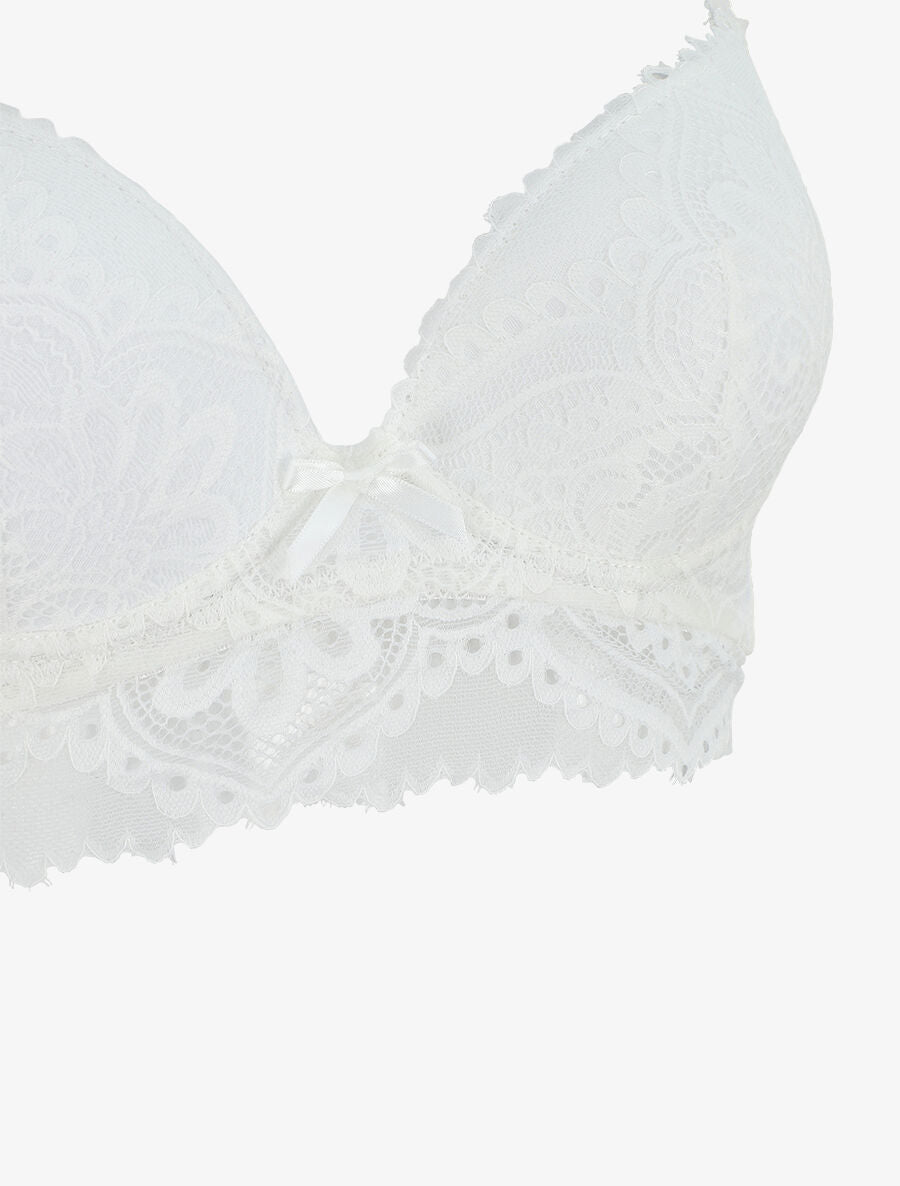 Ensemble push up bandeau en dentelle et motif graphique - Blanc - 3
