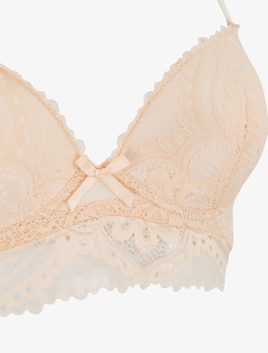 Ensemble push up bandeau en dentelle et motif graphique - Beige - 4