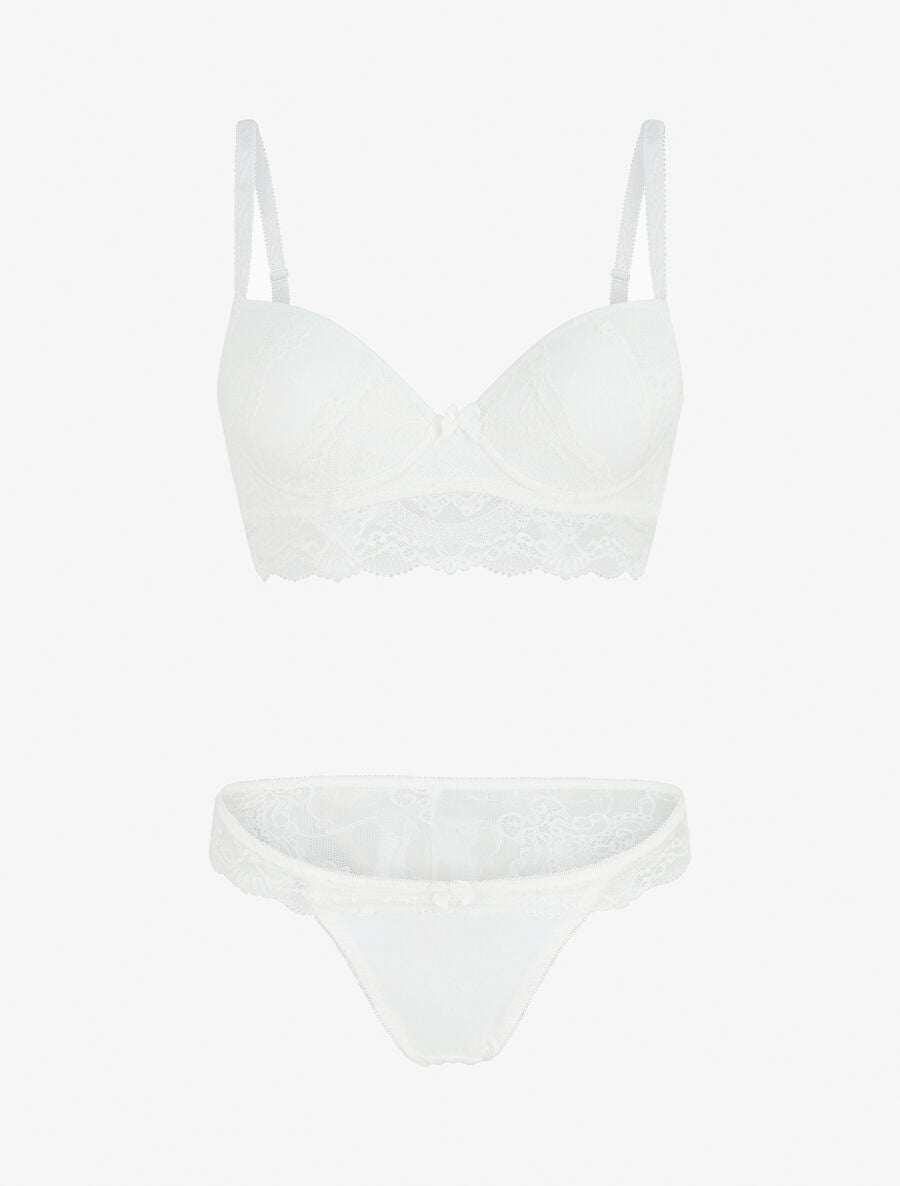 Ensemble push up à motif floral et bande en dentelle - Blanc - 2