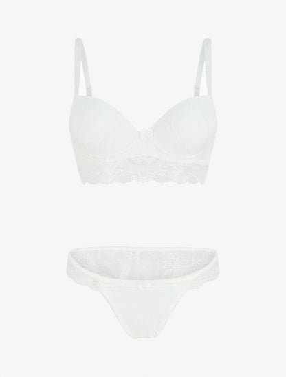 Ensemble push up à motif floral et bande en dentelle - Blanc - 2