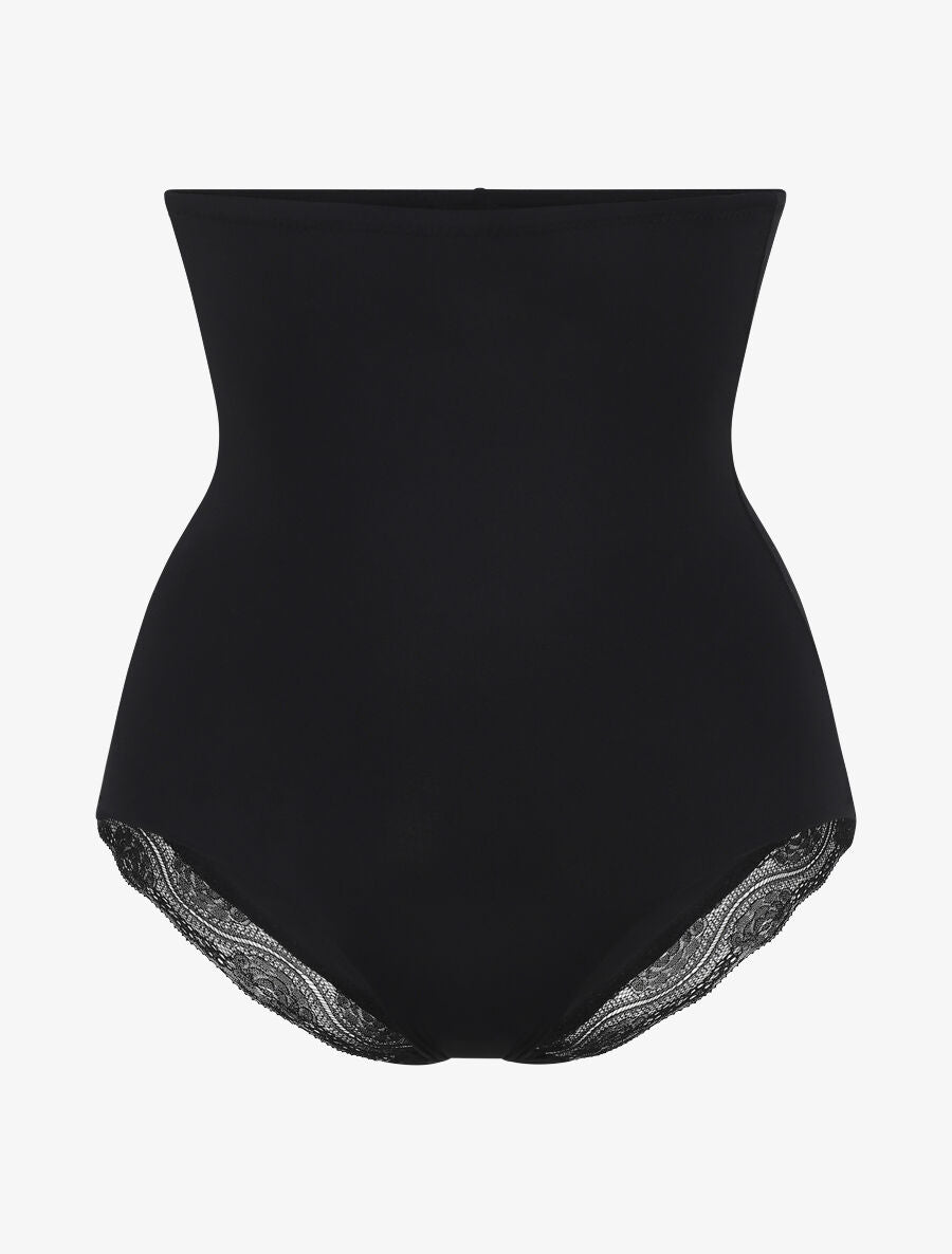 Culotte gainante taille haute en dentelle - Noir - 1