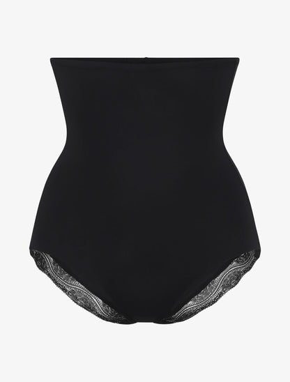 Culotte gainante taille haute en dentelle - Noir - 1
