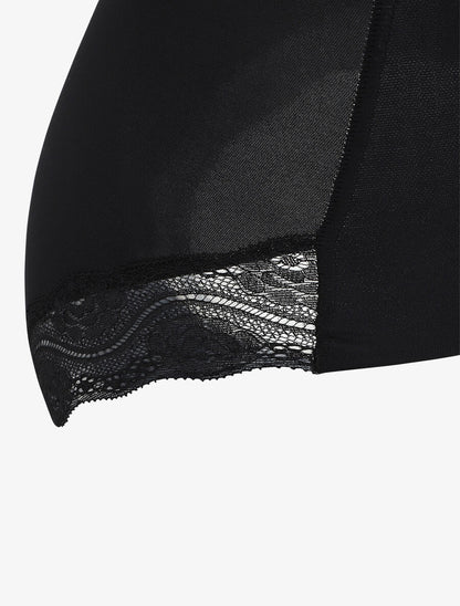 Culotte gainante taille haute en dentelle - Noir - 3