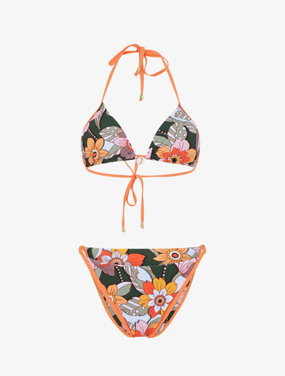 Bikini triangle imprimé fleuri - Kaki - 6