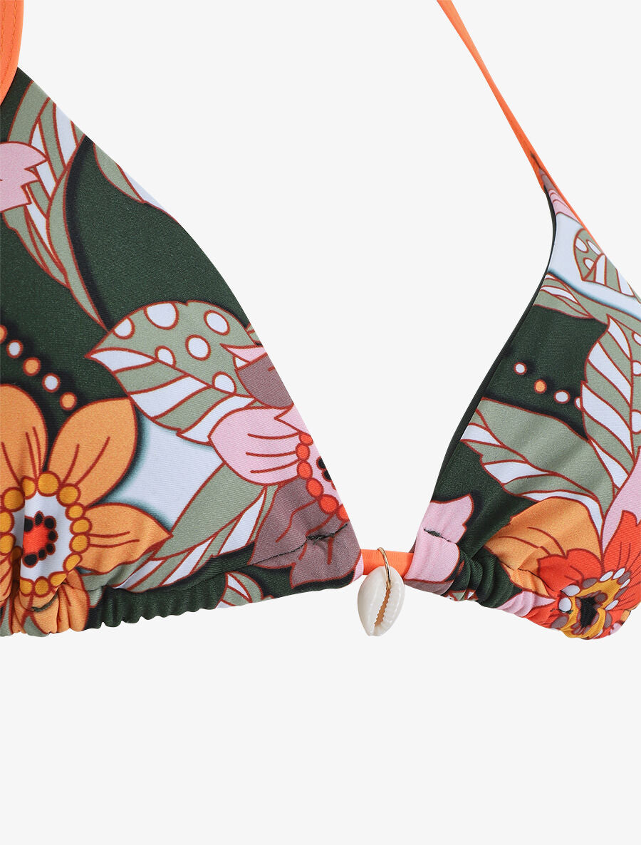 Bikini triangle imprimé fleuri - Kaki - 5