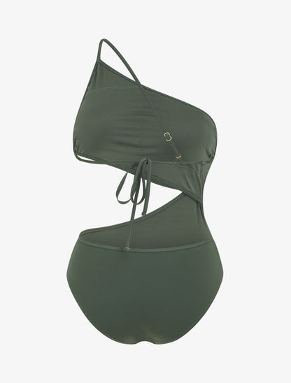 Maillot de bain une pièce asymétrique - Kaki - 4