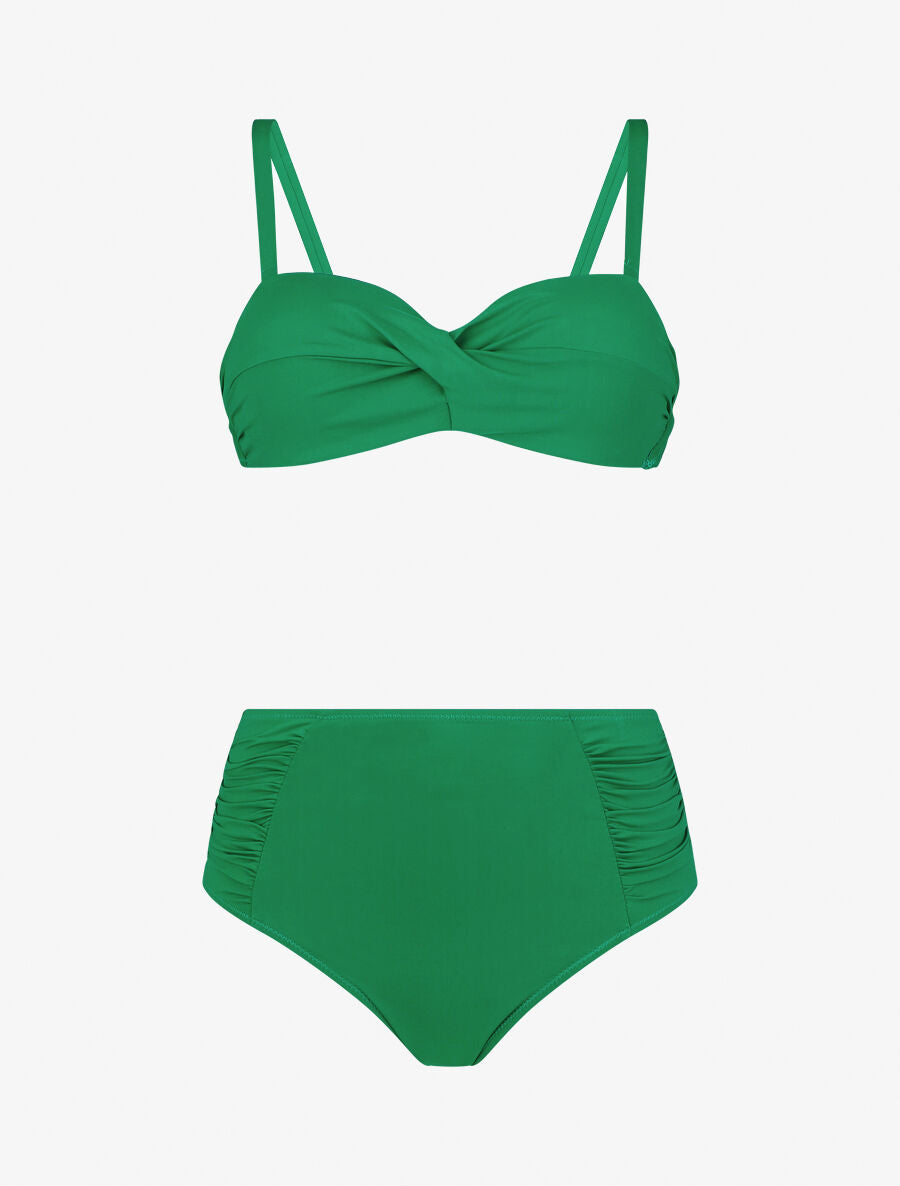 Bikini uni à bas froncé - Vert - 2