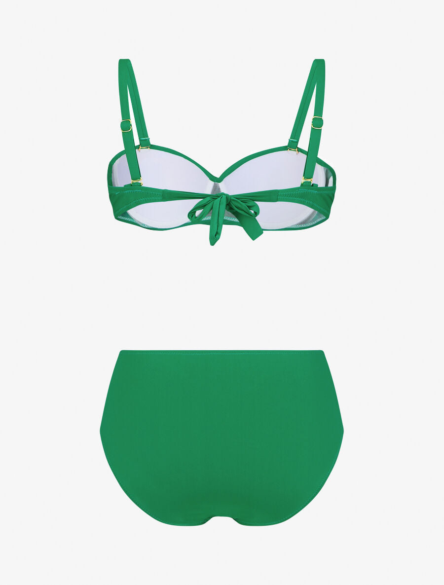 Bikini uni à bas froncé - Vert - 3
