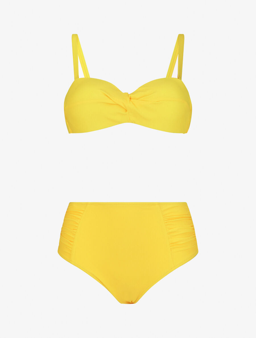 Bikini uni à bas froncé - Jaune - 2