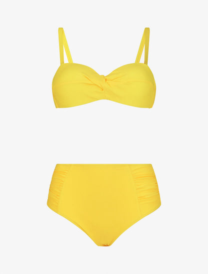 Bikini uni à bas froncé - Jaune - 2