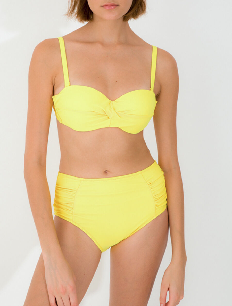 Bikini uni à bas froncé - Jaune - 1