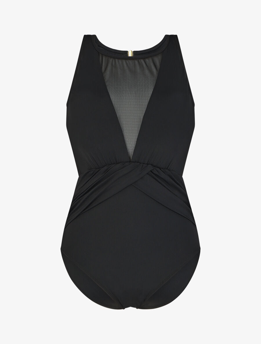 Maillot de bain une pièce à empiècements en résille - Noir - 3