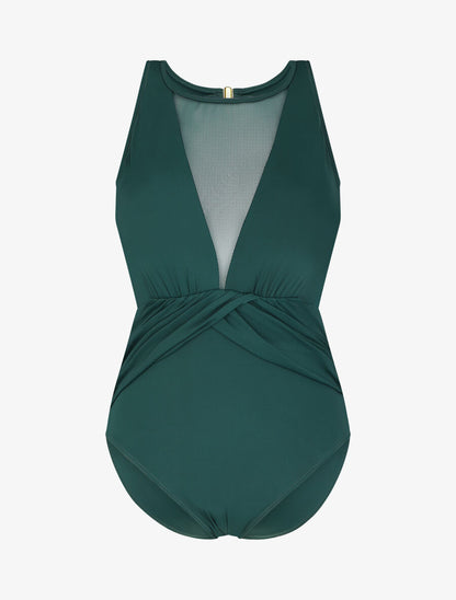 Maillot de bain une pièce à empiècements en résille - Vert sapin - 5