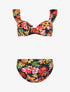 Bikini imprimé fleuri et volants - Noir - 1