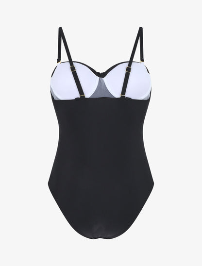 Maillot de bain une pièce uni - Noir - 4