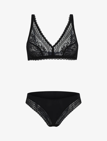 Ensemble en dentelle à motifs fleuri - Noir - 2