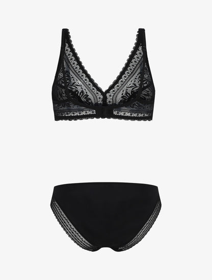 Ensemble en dentelle à motifs fleuri - Noir - 3