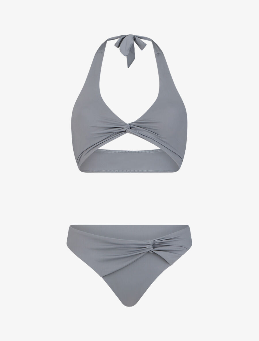 Bikini brassière à liens à nouer - Gris - 3