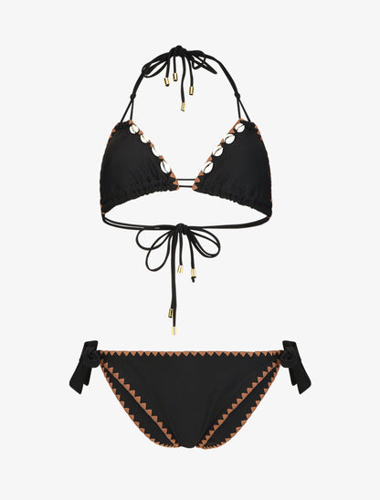 Bikini triangle uni à détail coquillages - Noir - 5