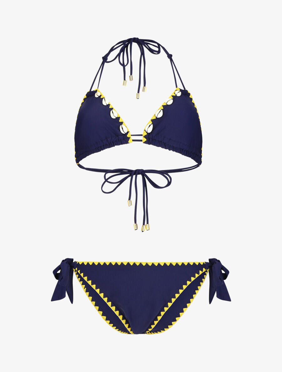 Bikini triangle uni à détail coquillages - Marine - 4