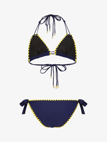 Bikini triangle uni à détail coquillages - Marine - 3