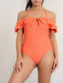 Maillot de bain 1 pièce à volants - Corail - 1