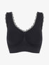 Brassière uni avec coussinets amovibles et broderies - Noir - 4