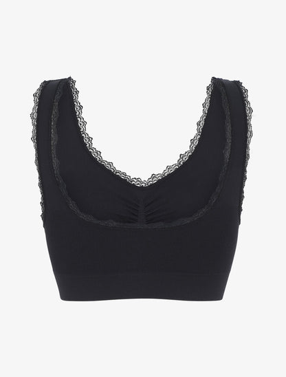 Brassière uni avec coussinets amovibles et broderies - Noir - 2