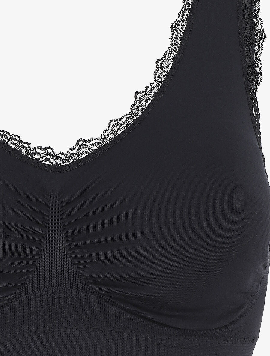 Brassière uni avec coussinets amovibles et broderies - Noir - 3