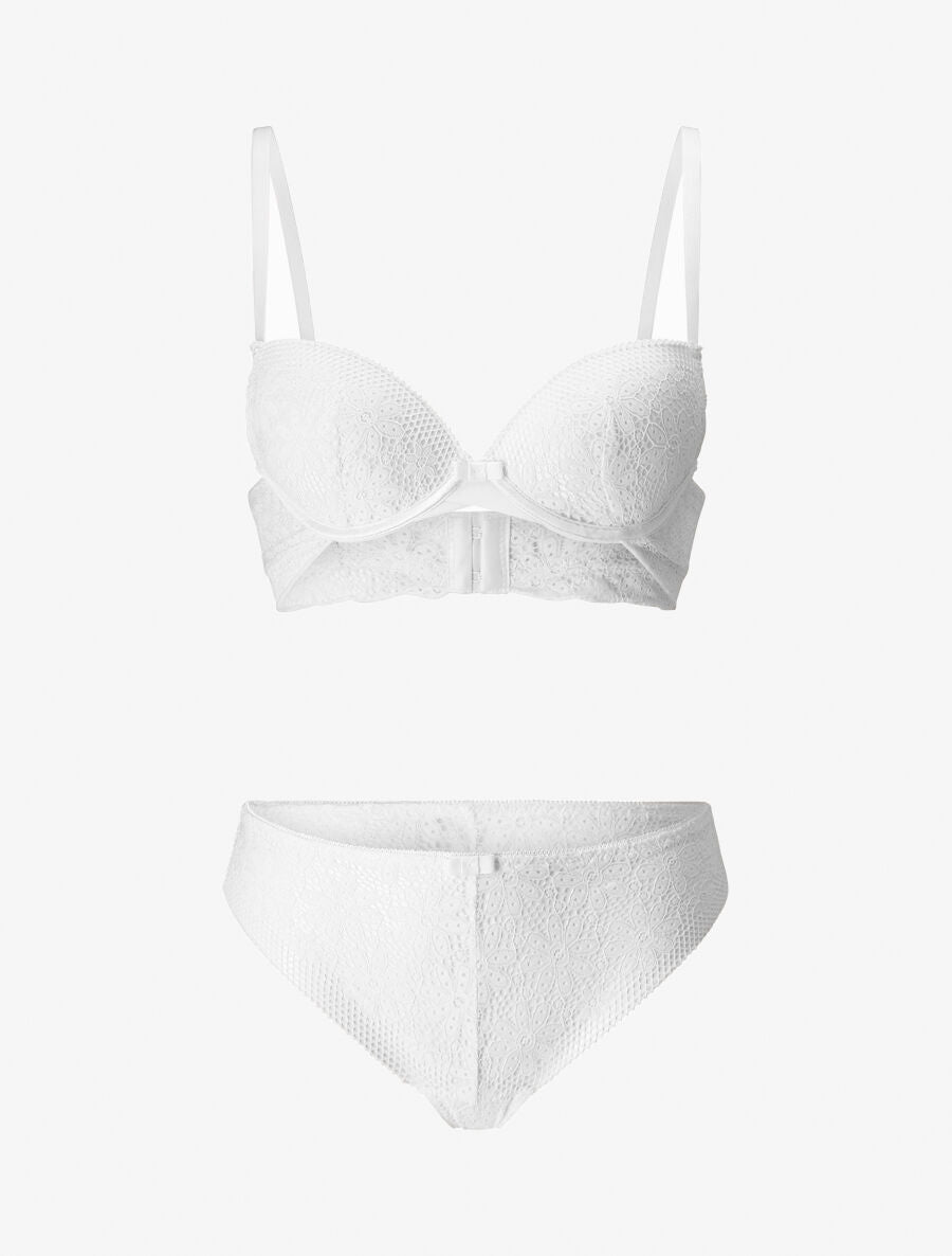 Ensemble lingerie en dentelle motif fleuri - Blanc - 1