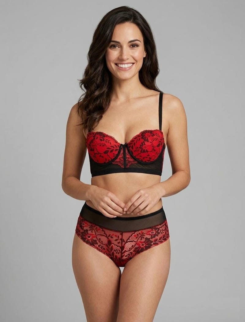 Set bicolore e shorty in pizzo - Rosso