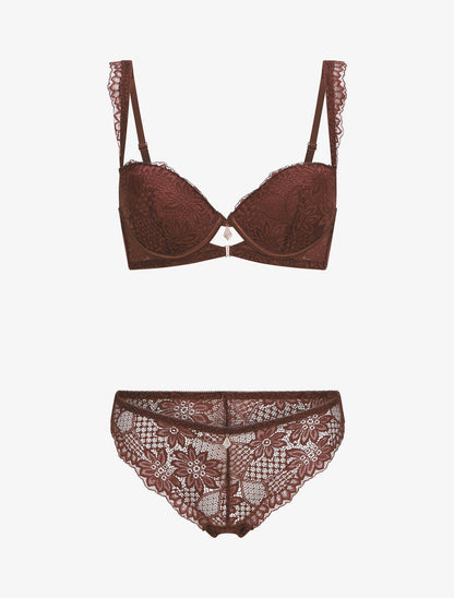 Ensemble soutien-gorge à détail bijou strassé - Marron - 1