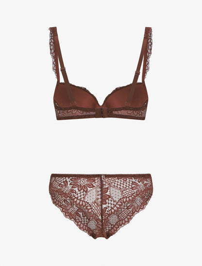Ensemble soutien-gorge à détail bijou strassé - Marron - 2