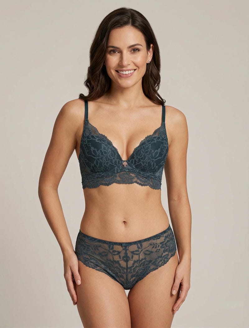 Completo intimo in pizzo iridescente - Blu petrolio