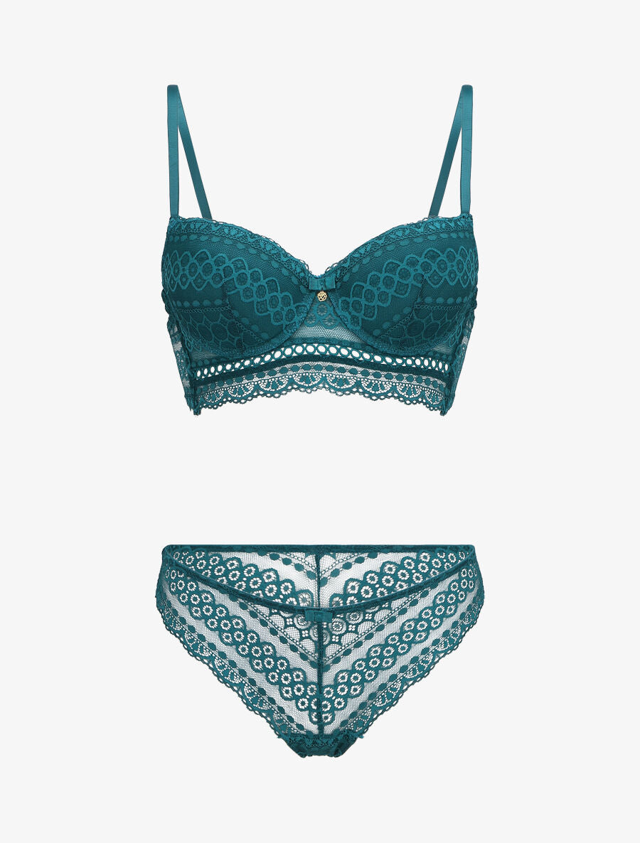 Ensemble lingerie en dentelle - Bleu canard - 3